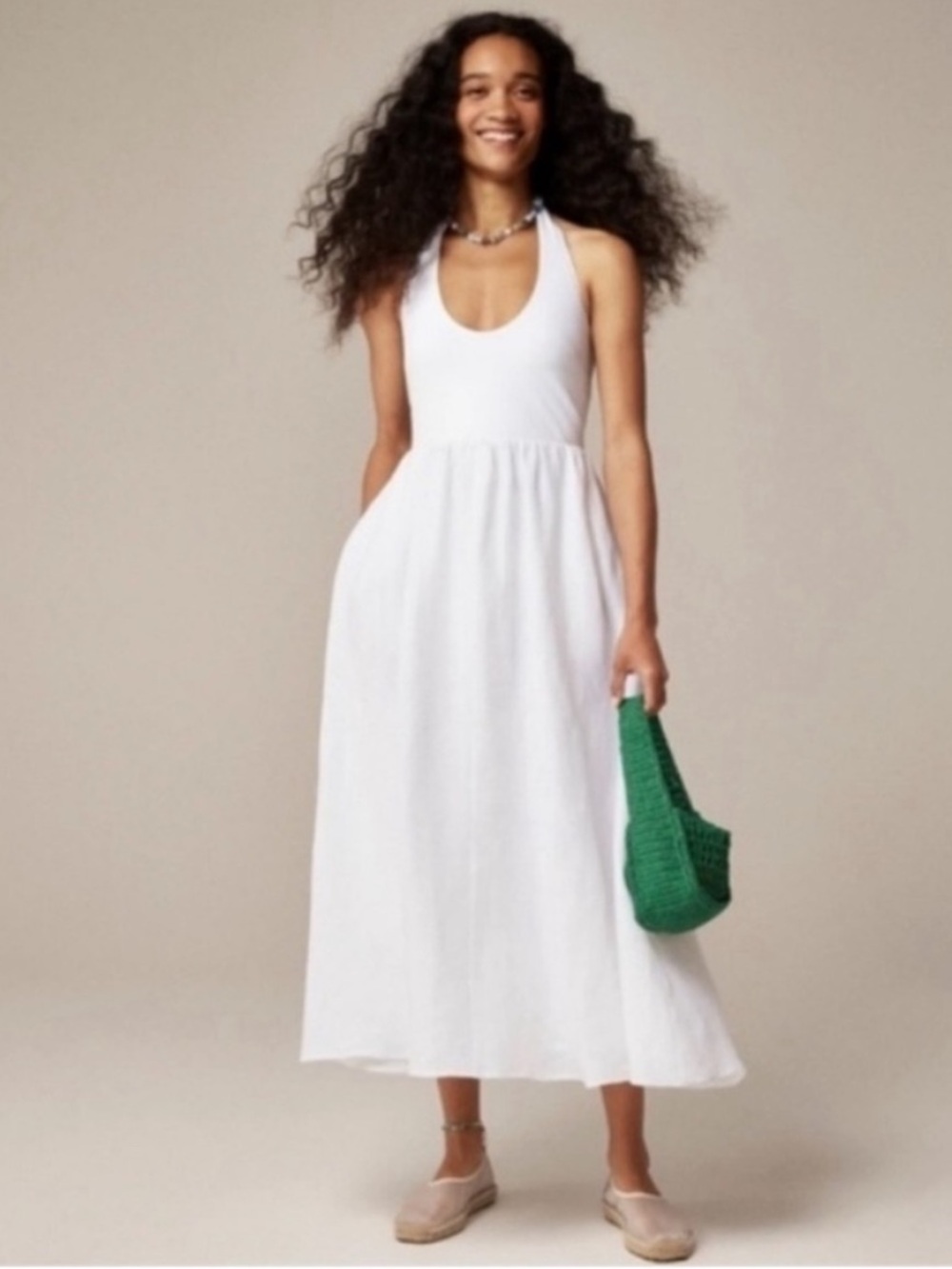 J Crew Halter Mixy Dress White Linen S - Picture 2 of 9